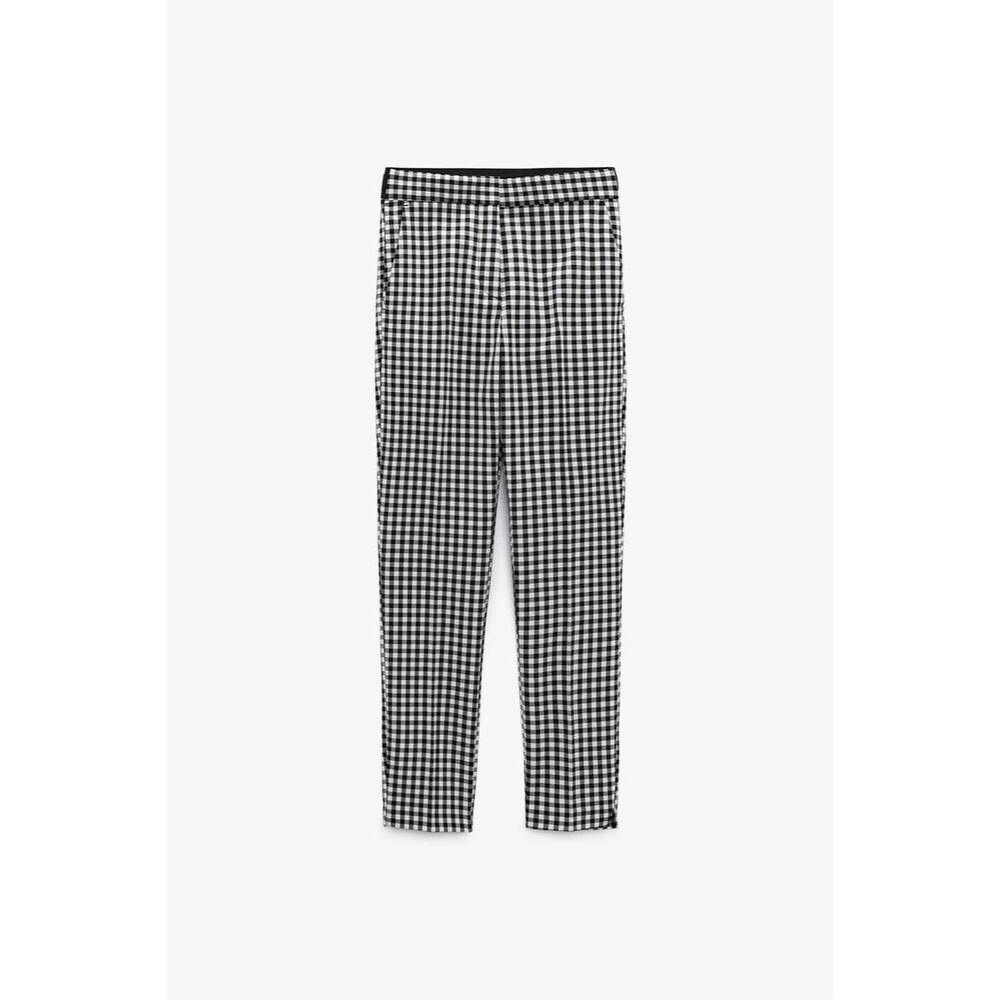 ZARA Gingham Work Pants Ecru/Black Size XS – Slim Fit Check Trousers REF 1608/03